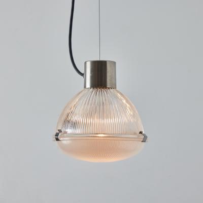O Luce Pair of 1960s Tito Agnoli Glass Metal Suspension Lamps for O Luce