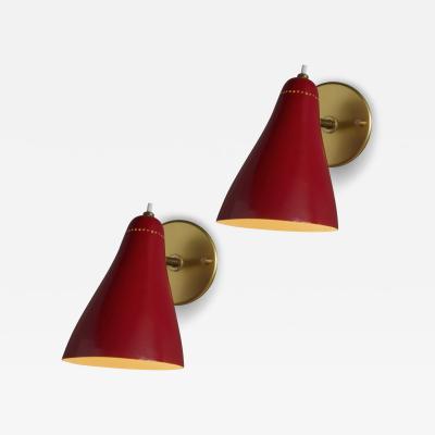 O Luce Pair of Large 1960s Giuseppe Ostuni 101 Red Articulating Sconces for O Luce