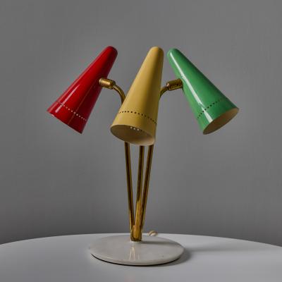 O Luce Rare 1950s Angelo Ostuni Multicolored 3 Shade Table Lamp for O Luce