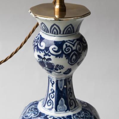 OCTAGONAL DUTCH DELFT BLUE AND WHITE WAISTED BOTTLE VASES CONVERTED TO LAMPS