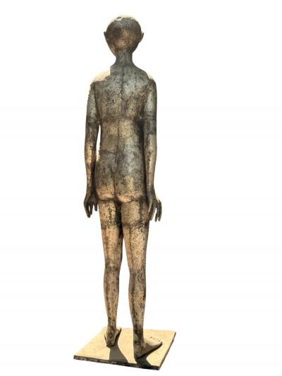 OLBRAM ZOUBEK MODERNIST LIFESIZE NUDE SPACE MAN LIKE METAL SCULPTURE BY OLBRAM ZOUBEK