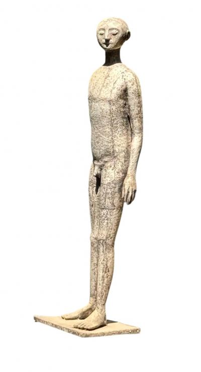 OLBRAM ZOUBEK MODERNIST LIFESIZE NUDE SPACE MAN LIKE METAL SCULPTURE BY OLBRAM ZOUBEK