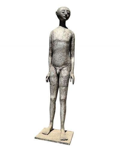 OLBRAM ZOUBEK MODERNIST LIFESIZE NUDE SPACE MAN LIKE METAL SCULPTURE BY OLBRAM ZOUBEK