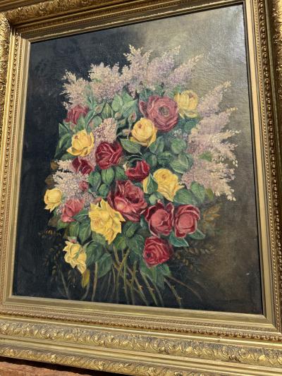 OLD MASTER BEAUTIFUL FLOWERS OIL PAINTING IN MAGNIFICIENT ORIGINAL FRAME