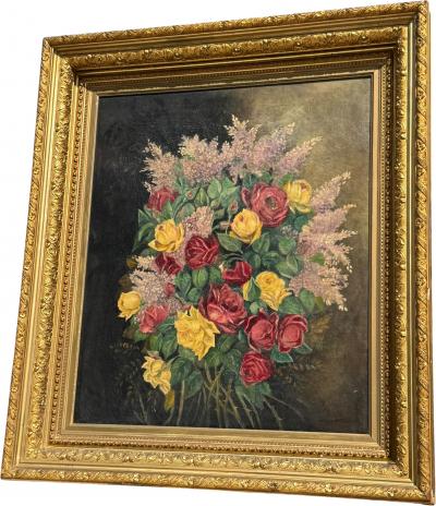 OLD MASTER BEAUTIFUL FLOWERS OIL PAINTING IN MAGNIFICIENT ORIGINAL FRAME