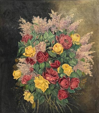 OLD MASTER BEAUTIFUL FLOWERS OIL PAINTING IN MAGNIFICIENT ORIGINAL FRAME