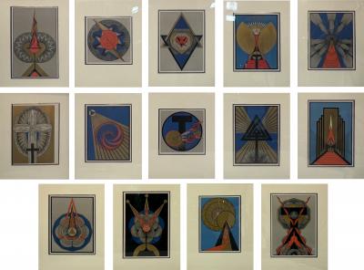 OLGA FROBE KAPTEYN EXCEPTIONAL WILDLY COLORED SET OF 14 ART DECO LITHOGRAPHS BY OLGA FROBE KAPTEYN