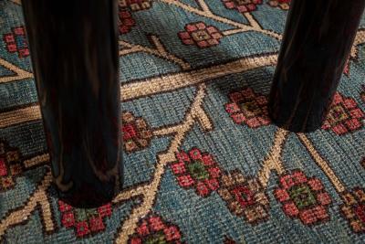ONE OF A KIND ANTIQUE PERSIAN HERIZ RUG IN BEIGE BLUE BROWN GREEN AND PINK