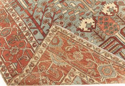 ONE OF A KIND ANTIQUE PERSIAN HERIZ RUG IN BEIGE BLUE BROWN GREEN AND PINK