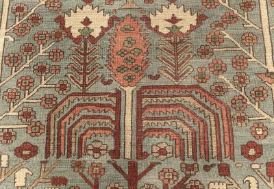 ONE OF A KIND ANTIQUE PERSIAN HERIZ RUG IN BEIGE BLUE BROWN GREEN AND PINK