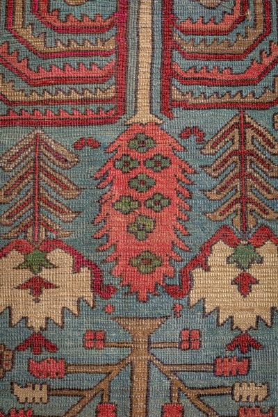 ONE OF A KIND ANTIQUE PERSIAN HERIZ RUG IN BEIGE BLUE BROWN GREEN AND PINK