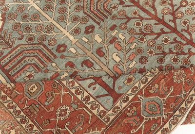 ONE OF A KIND ANTIQUE PERSIAN HERIZ RUG IN BEIGE BLUE BROWN GREEN AND PINK