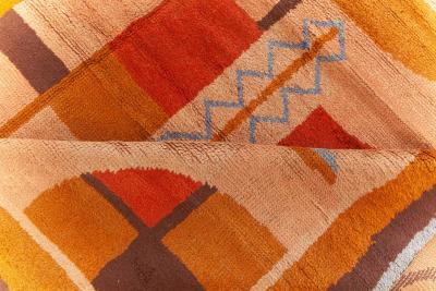 ONE OF A KIND VINTAGE FRENCH ART DECO RUG INBEIGE BLUE BROWN ORANGE