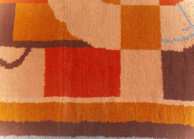 ONE OF A KIND VINTAGE FRENCH ART DECO RUG INBEIGE BLUE BROWN ORANGE