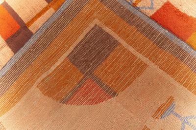 ONE OF A KIND VINTAGE FRENCH ART DECO RUG INBEIGE BLUE BROWN ORANGE