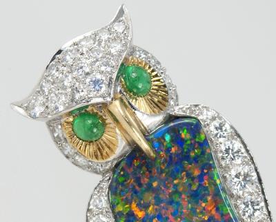OPAL DIAMOND OWL PIN