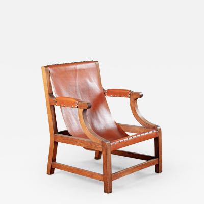 OPEN ARM CHAIR WITH SLING LEATHER UPHOLSTERY