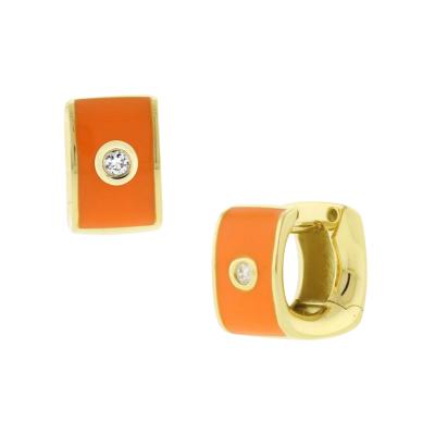 ORANGE ENAMEL AND DIAMOND HUGGIE EARRINGS