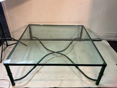 ORGANIC BRUTALIST VERDIGRIS METAL AND GLASS COFFEE TABLE
