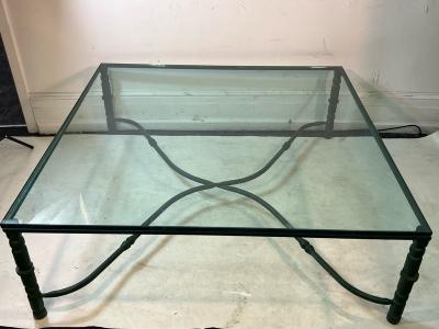 ORGANIC BRUTALIST VERDIGRIS METAL AND GLASS COFFEE TABLE