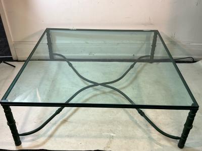 ORGANIC BRUTALIST VERDIGRIS METAL AND GLASS COFFEE TABLE