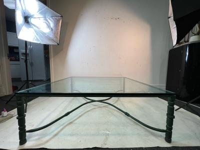 ORGANIC BRUTALIST VERDIGRIS METAL AND GLASS COFFEE TABLE