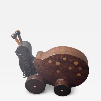 ORGANIC MODERN CALIFORNIA WOOD ARTISAN EXOTIC WOOD SNAIL SCULPTURE PULL TOY