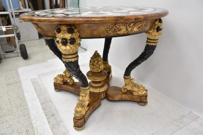 ORNATE PIETRA DURA CENTER TABLE WITH DOLPHIN BASE