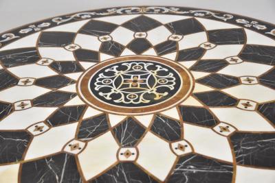 ORNATE PIETRA DURA CENTER TABLE WITH DOLPHIN BASE