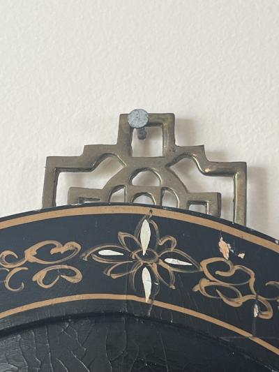 OVAL CHINESE DECORATED WOOD PLAQUE WITH COLORFUL HARDSTONE PHOENIX BIRDS