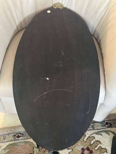 OVAL CHINESE DECORATED WOOD PLAQUE WITH COLORFUL HARDSTONE PHOENIX BIRDS