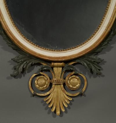 OVAL GILT WOOD AND PAINTED MIRROR OF LARGE SCALE WITH CARVED BULRUSHES