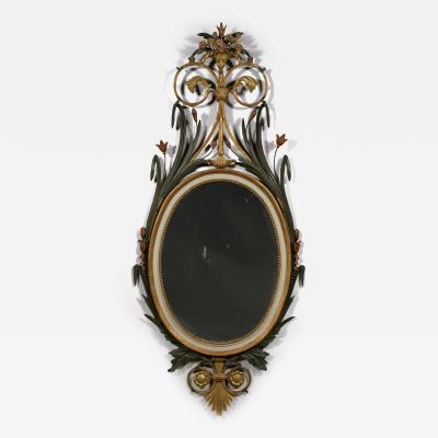 OVAL GILT WOOD AND PAINTED MIRROR OF LARGE SCALE WITH CARVED BULRUSHES