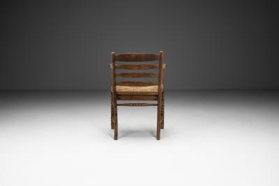 Oak Bobbin Armchair with Wicker Seat The Netherlands 1930s