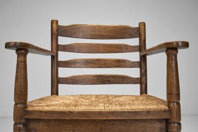 Oak Bobbin Armchair with Wicker Seat The Netherlands 1930s