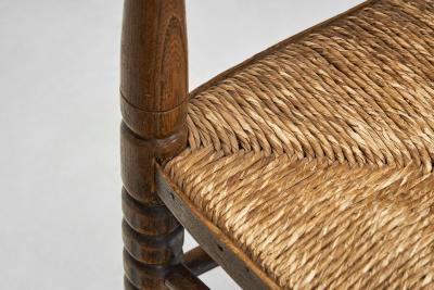 Oak Bobbin Armchair with Wicker Seat The Netherlands 1930s