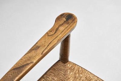 Oak Bobbin Armchair with Wicker Seat The Netherlands 1930s