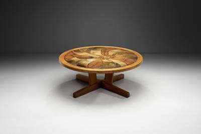 Oak Coffee Table with Glazed Stoneware Tiles by S ren Jean Larsen Denmark 1980s