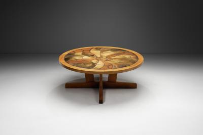 Oak Coffee Table with Glazed Stoneware Tiles by S ren Jean Larsen Denmark 1980s