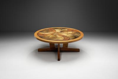 Oak Coffee Table with Glazed Stoneware Tiles by S ren Jean Larsen Denmark 1980s