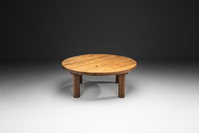 Oak Coffee Table with Round Legs Europe 1960s