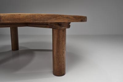 Oak Coffee Table with Round Legs Europe 1960s