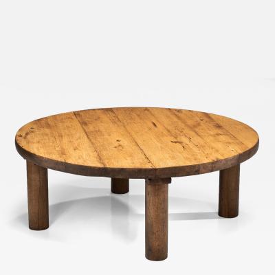 Oak Coffee Table with Round Legs Europe 1960s