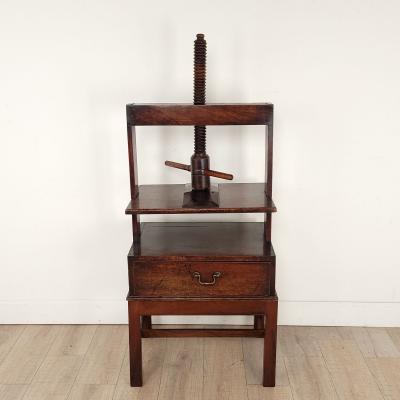 Oak Linen Press over One Drawer on Later Stand 18th Century England and Later