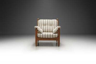 Oak Lounge Chair with Striped Cushions The Netherlands 1960s