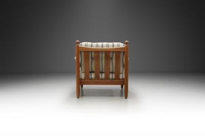 Oak Lounge Chair with Striped Cushions The Netherlands 1960s