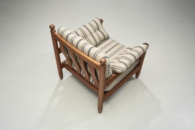 Oak Lounge Chair with Striped Cushions The Netherlands 1960s
