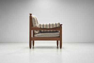 Oak Lounge Chair with Striped Cushions The Netherlands 1960s