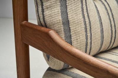 Oak Lounge Chair with Striped Cushions The Netherlands 1960s