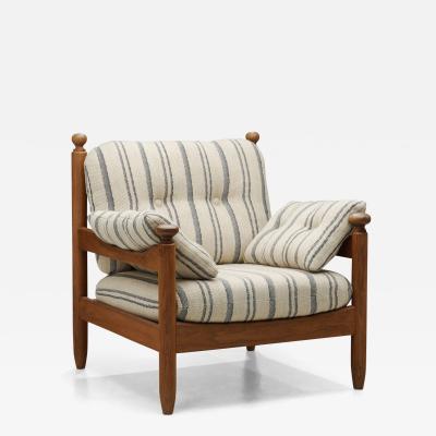 Oak Lounge Chair with Striped Cushions The Netherlands 1960s